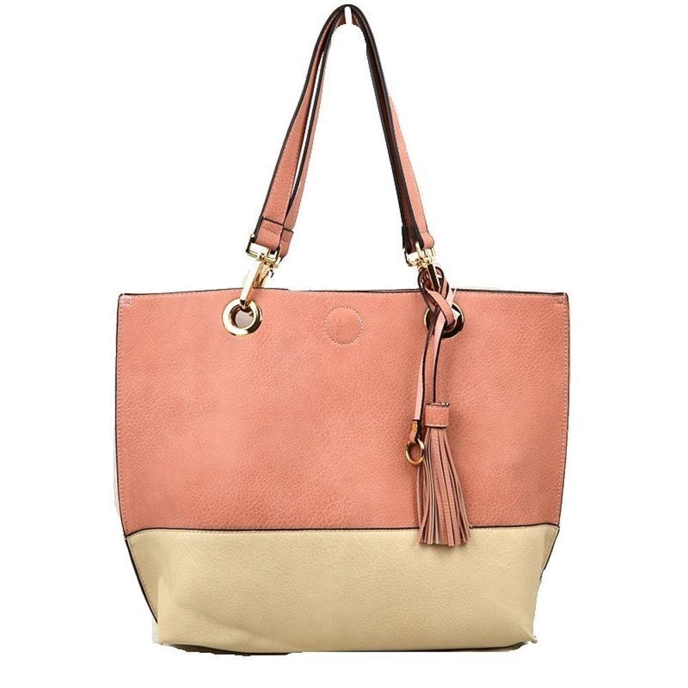 2N1 Two-tone Tassel Tote with Pouch